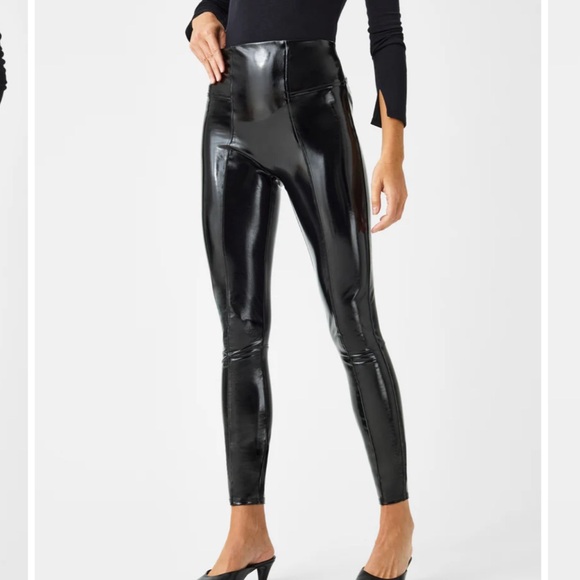 Spanx Faux Patent Leather Leggings Small Petite, Small Shiny Patent Leggings - Picture 1 of 12
